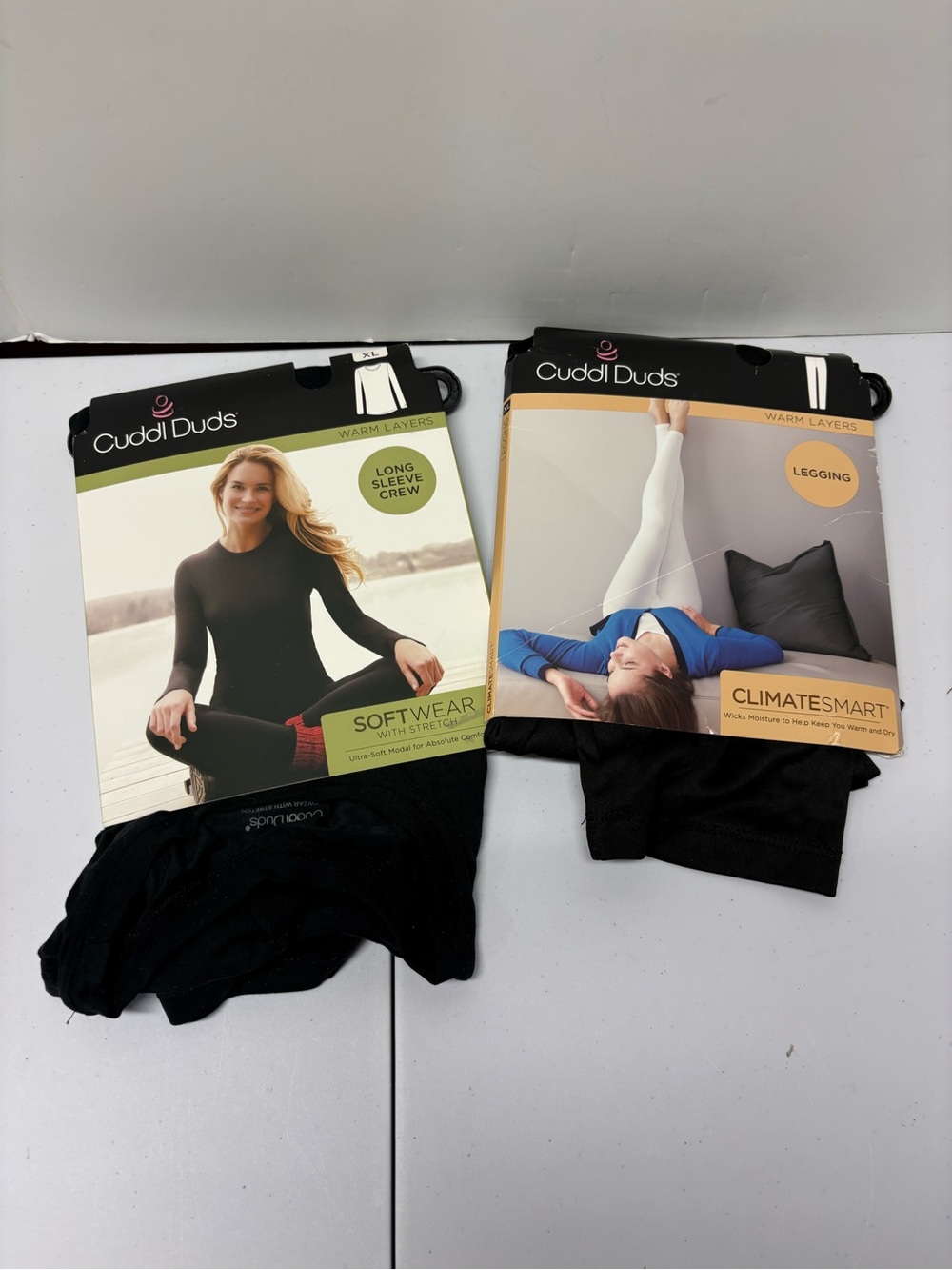 Cuddl Duds Thermal Base Layer Set Womens XL Black Long Sleeve Crew & Leggings